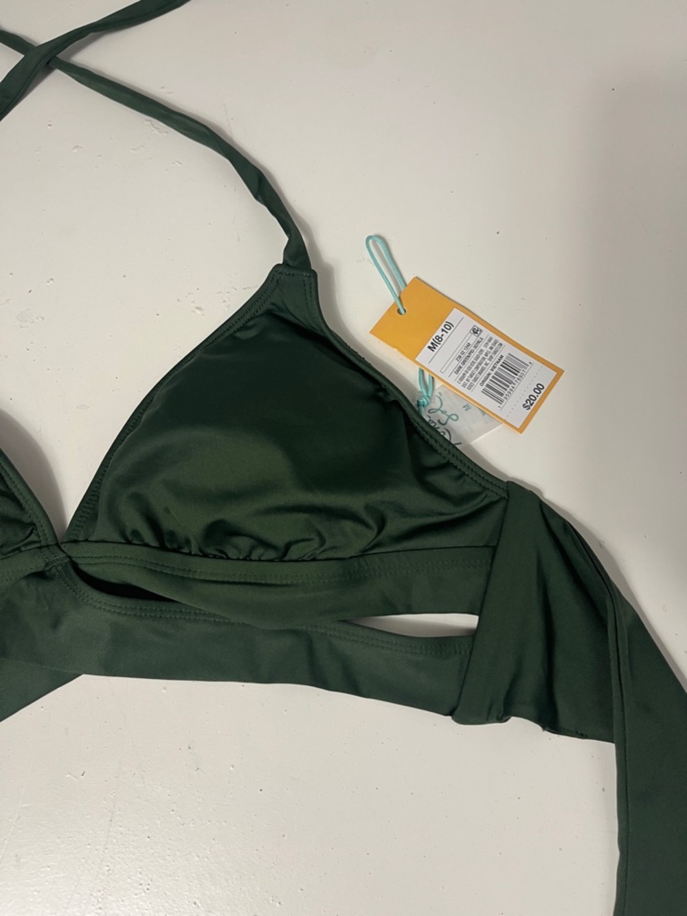 Kona Sol Dark Green Criss Cross Cut Out Bikini Top Adjustable Straps NWT - Picture 3 of 6